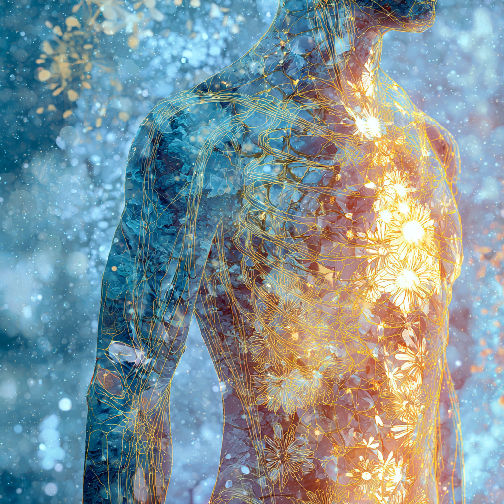 Abstraktní zobrazení restartu imunity a energie těla v chladném období.